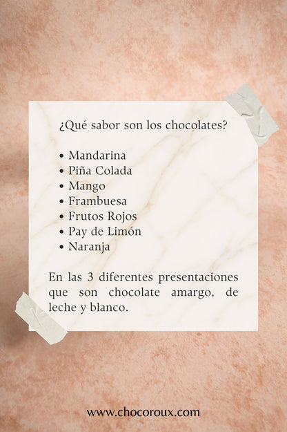 Caja Blanca de Chocolates 21 Citas para Parejas Relleno Frutal y Cacao Mexicano Fondo Marmol